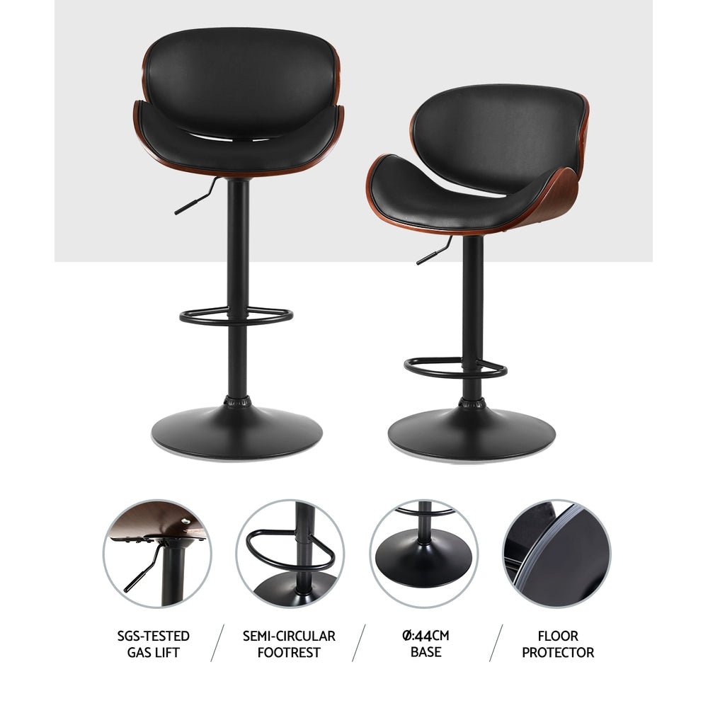 Josh Leather Timber Adjustable Bar Stools Black (Set of 2) - Barstool Express