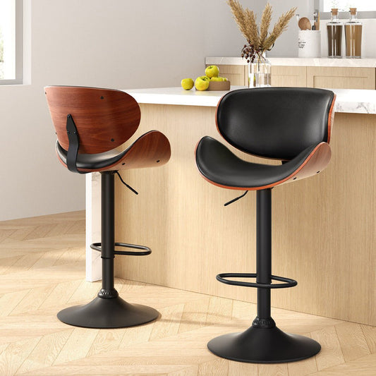 Josh Leather Timber Adjustable Bar Stools Black (Set of 2) - Barstool Express