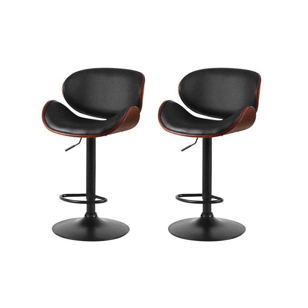 Josh Leather Timber Adjustable Bar Stools Black (Set of 2) - Barstool Express