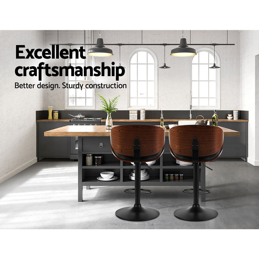 Josh Leather Timber Adjustable Bar Stools Black (Set of 2) - Barstool Express