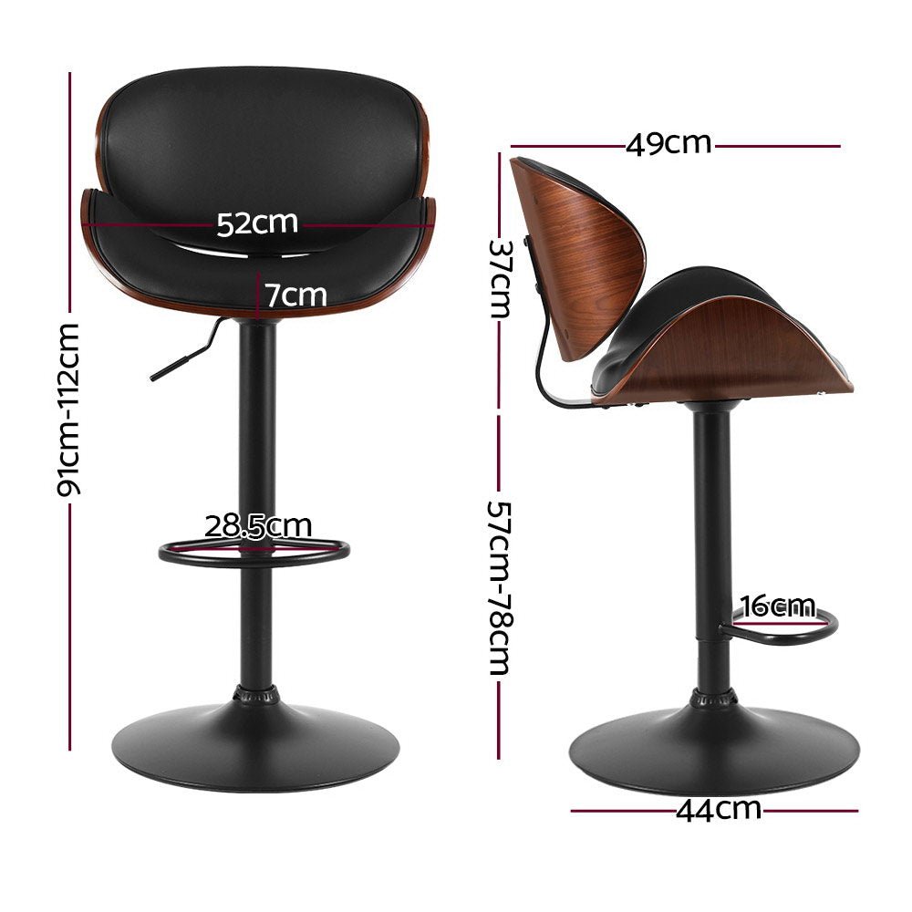 Josh Leather Timber Adjustable Bar Stools Black (Set of 2) - Barstool Express