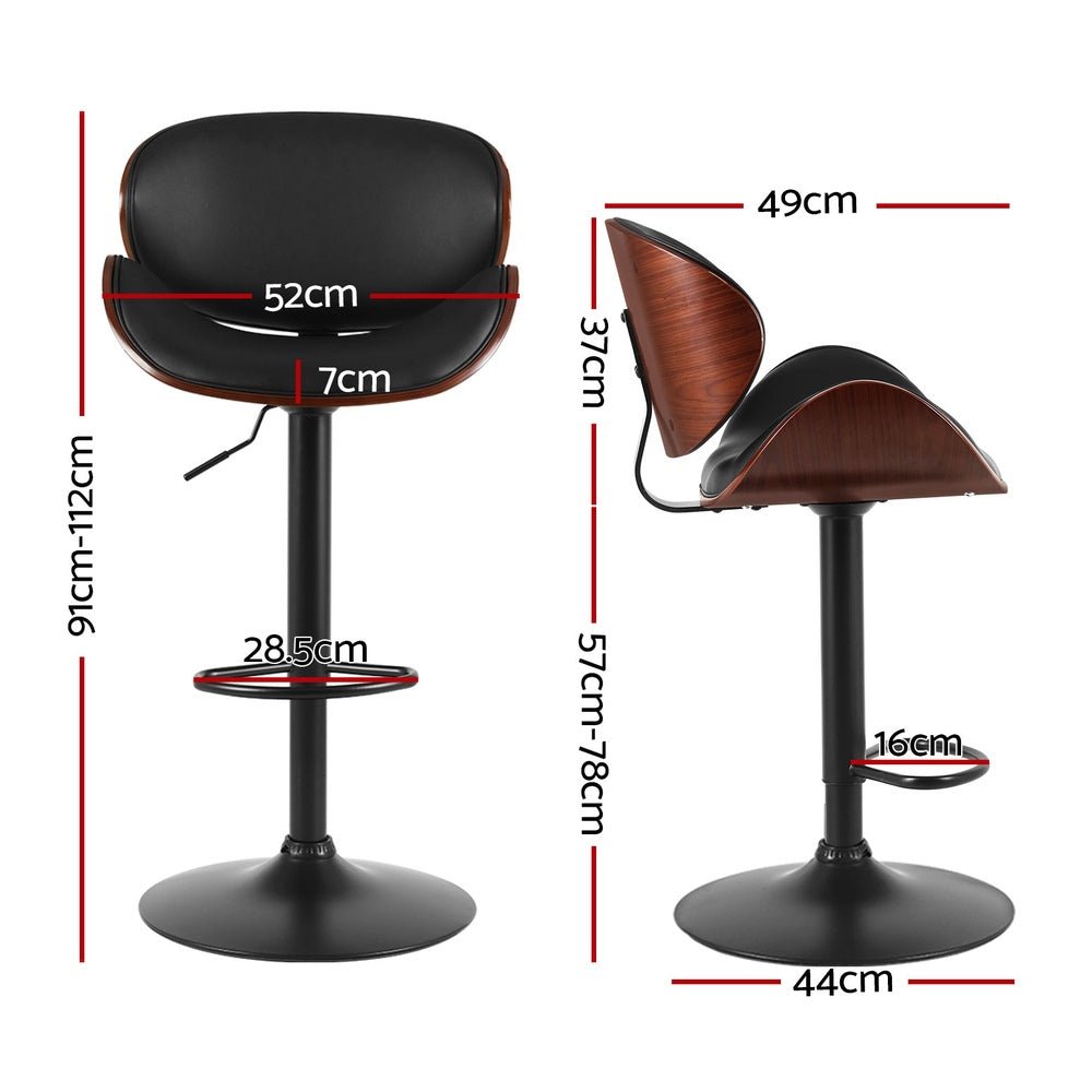Josh Leather Timber Adjustable Bar Stools Black (Set of 4) - Barstool Express