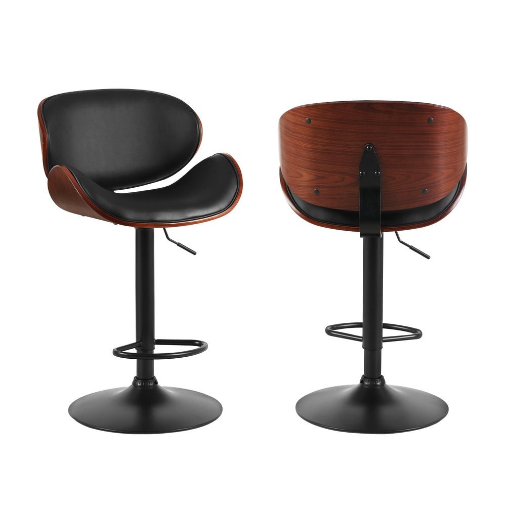 Josh Leather Timber Adjustable Bar Stools Black (Set of 4) - Barstool Express