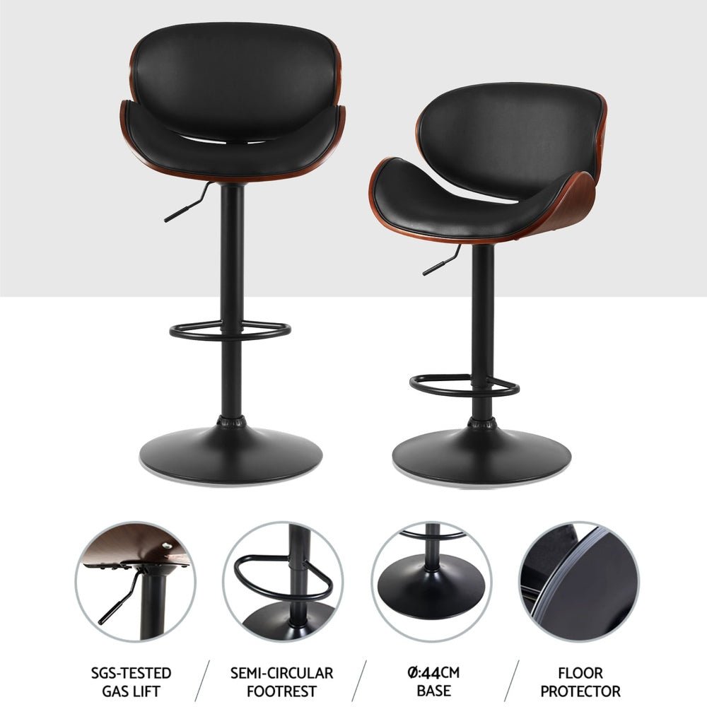 Josh Leather Timber Adjustable Bar Stools Black (Set of 4) - Barstool Express