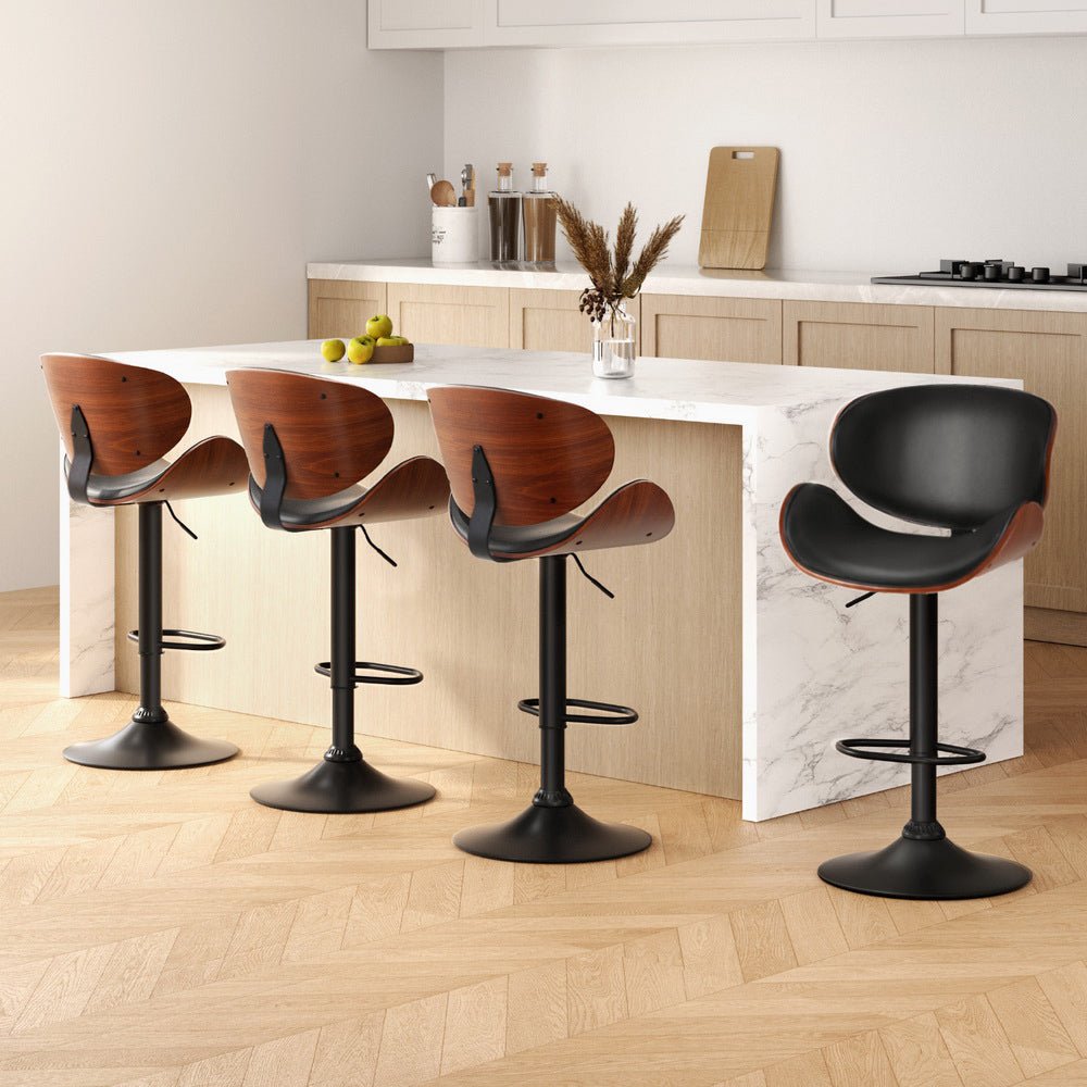 Josh Leather Timber Adjustable Bar Stools Black (Set of 4) - Barstool Express
