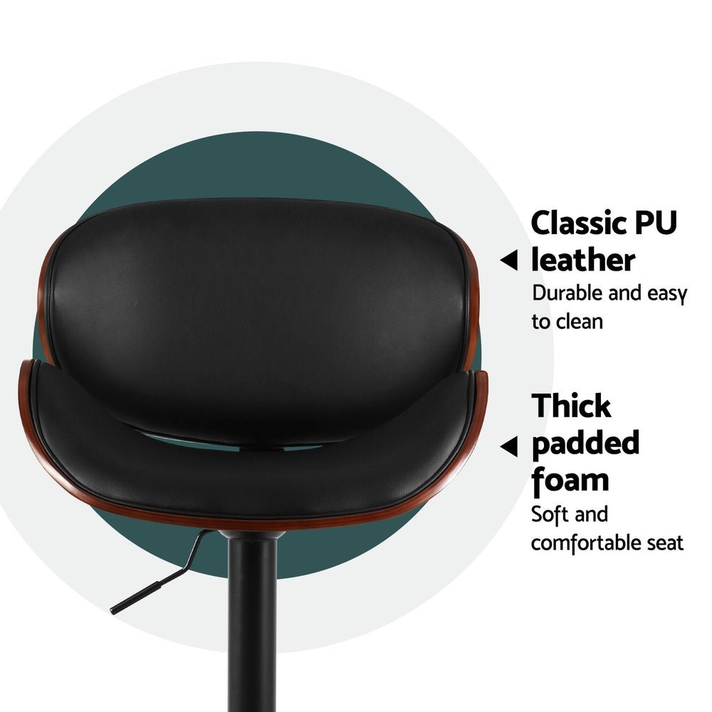 Josh Leather Timber Adjustable Bar Stools Black (Set of 4) - Barstool Express