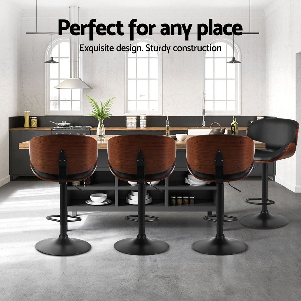 Josh Leather Timber Adjustable Bar Stools Black (Set of 4) - Barstool Express