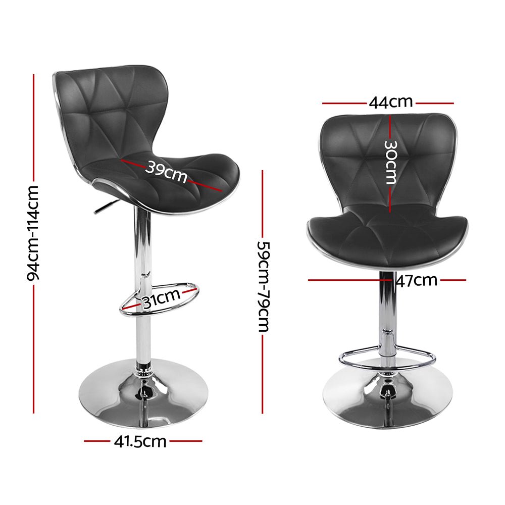Julian Leather Padded Adjustable Bar Stools Black (Set of 2) - Barstool Express