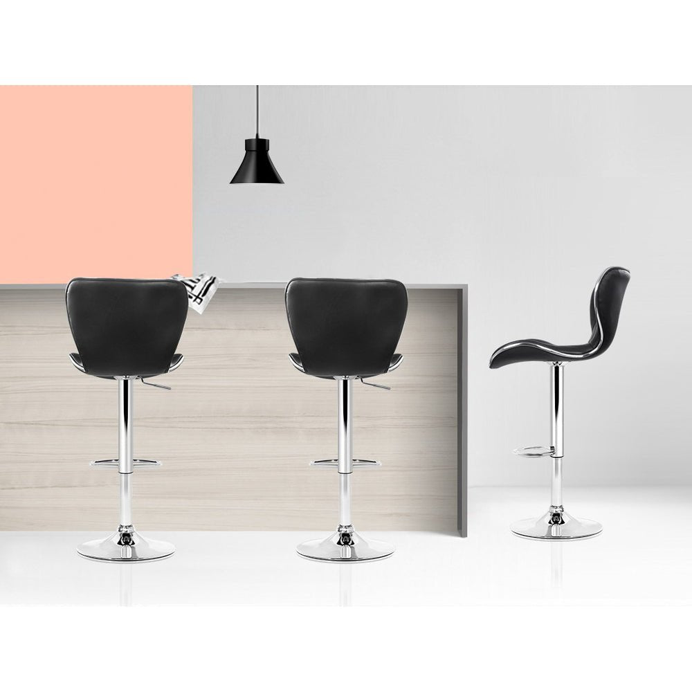 Julian Leather Padded Adjustable Bar Stools Black (Set of 2) - Barstool Express