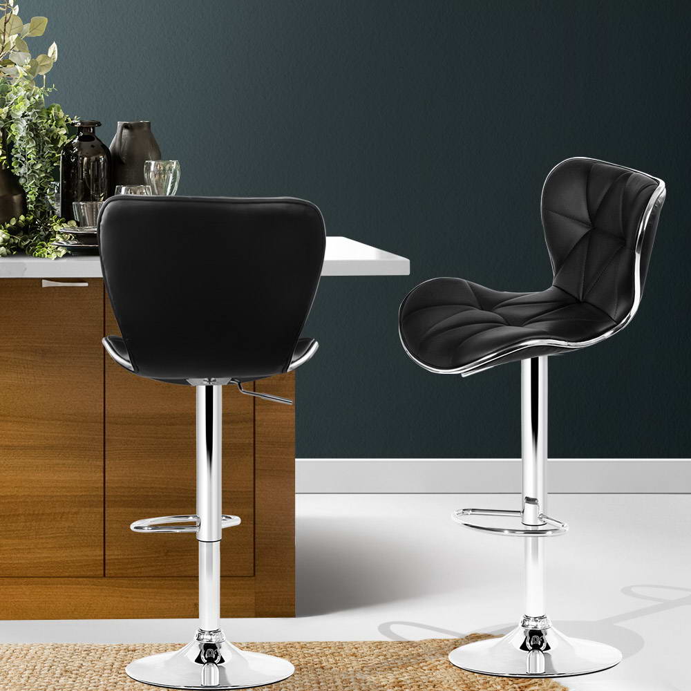 Julian Leather Padded Adjustable Bar Stools Black (Set of 2) - Barstool Express