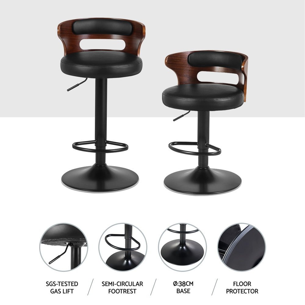 Juna Leather Padded Adjustable Bar Stools Black (Set of 4) - Barstool Express