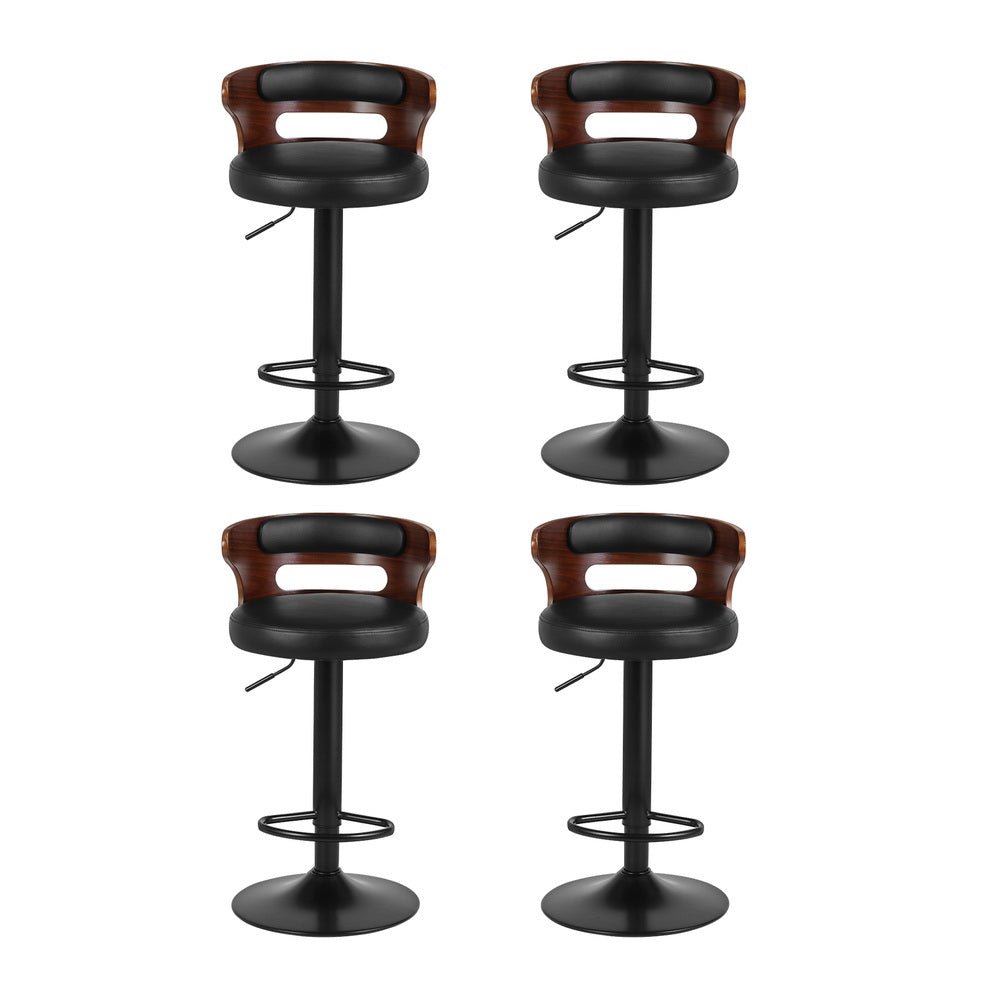 Juna Leather Padded Adjustable Bar Stools Black (Set of 4) - Barstool Express
