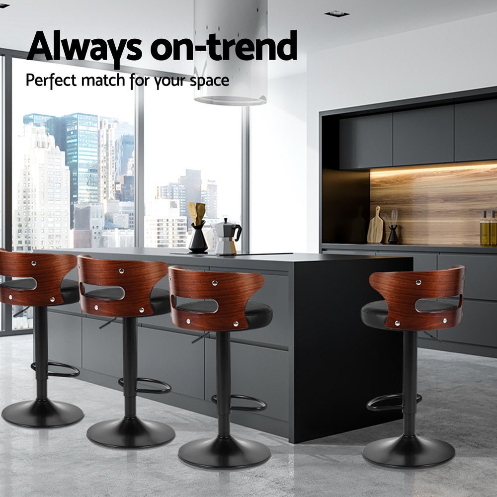 Juna Leather Padded Adjustable Bar Stools Black (Set of 4) - Barstool Express