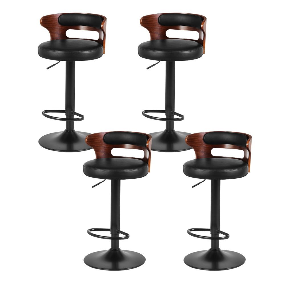 Juna Leather Padded Adjustable Bar Stools Black (Set of 4) - Barstool Express