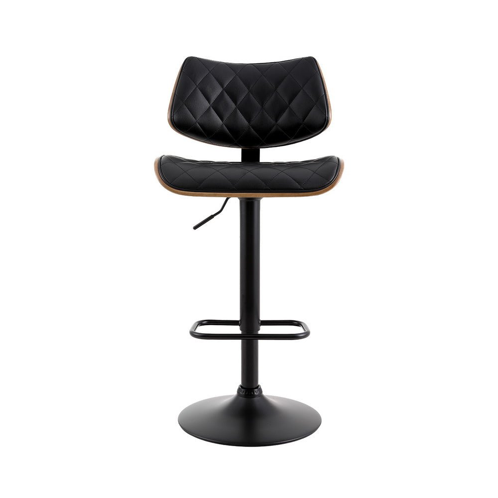 Karina Leather Adjustable Bar Stool Timber & Black - Barstool Express