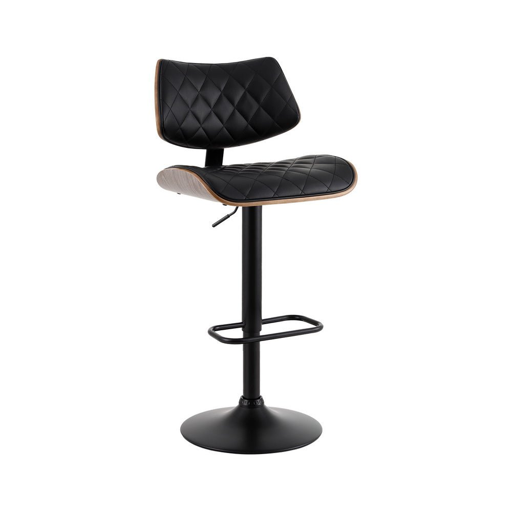 Karina Leather Adjustable Bar Stool Timber & Black - Barstool Express