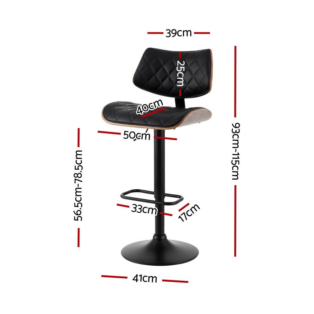 Karina Leather Adjustable Bar Stool Timber & Black (Set of 2) - Barstool Express