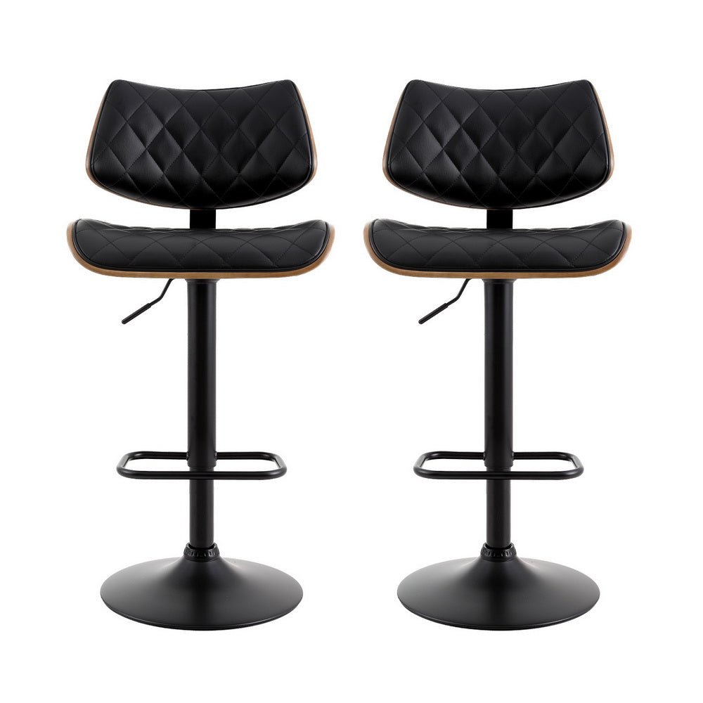 Karina Leather Adjustable Bar Stool Timber & Black (Set of 2) - Barstool Express