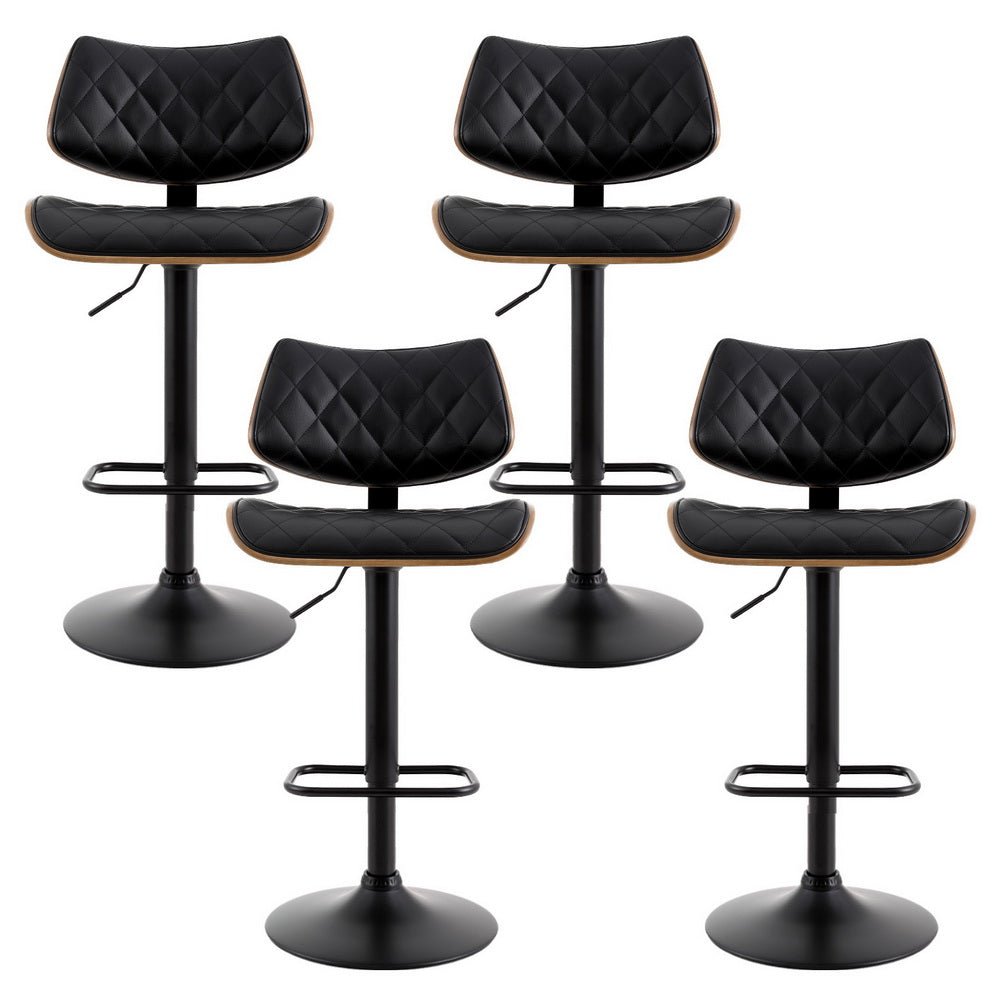Karina Leather Adjustable Bar Stool Timber & Black (Set of 4) - Barstool Express