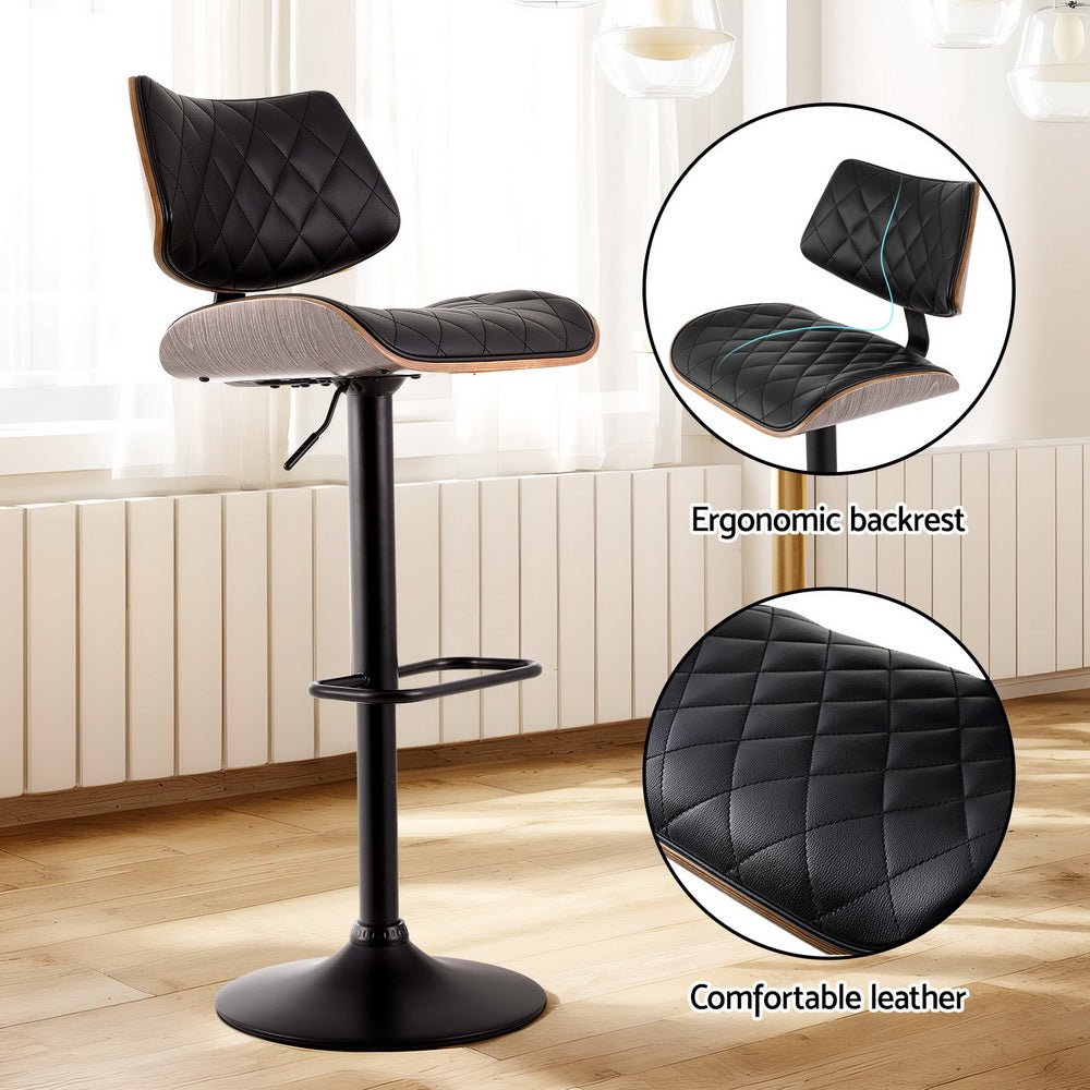 Karina Leather Adjustable Bar Stool Timber & Black (Set of 4) - Barstool Express