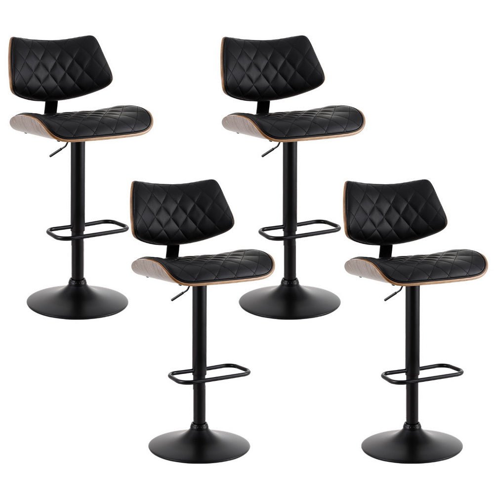 Karina Leather Adjustable Bar Stool Timber & Black (Set of 4) - Barstool Express