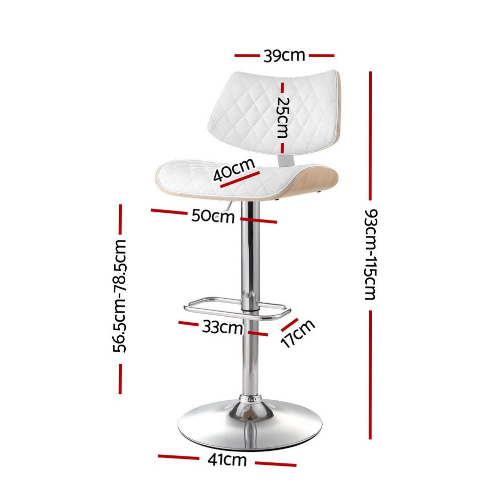 Karina Leather Adjustable Bar Stool Timber & White (Set of 2) - Barstool Express