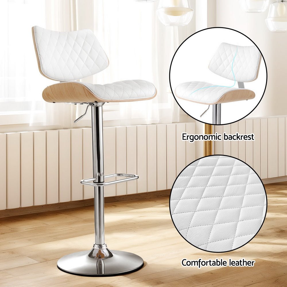 Karina Leather Adjustable Bar Stool Timber & White (Set of 4) - Barstool Express