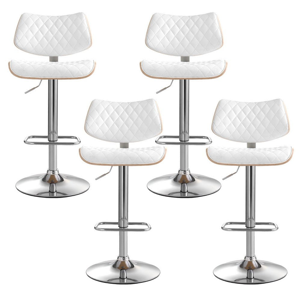 Karina Leather Adjustable Bar Stool Timber & White (Set of 4) - Barstool Express
