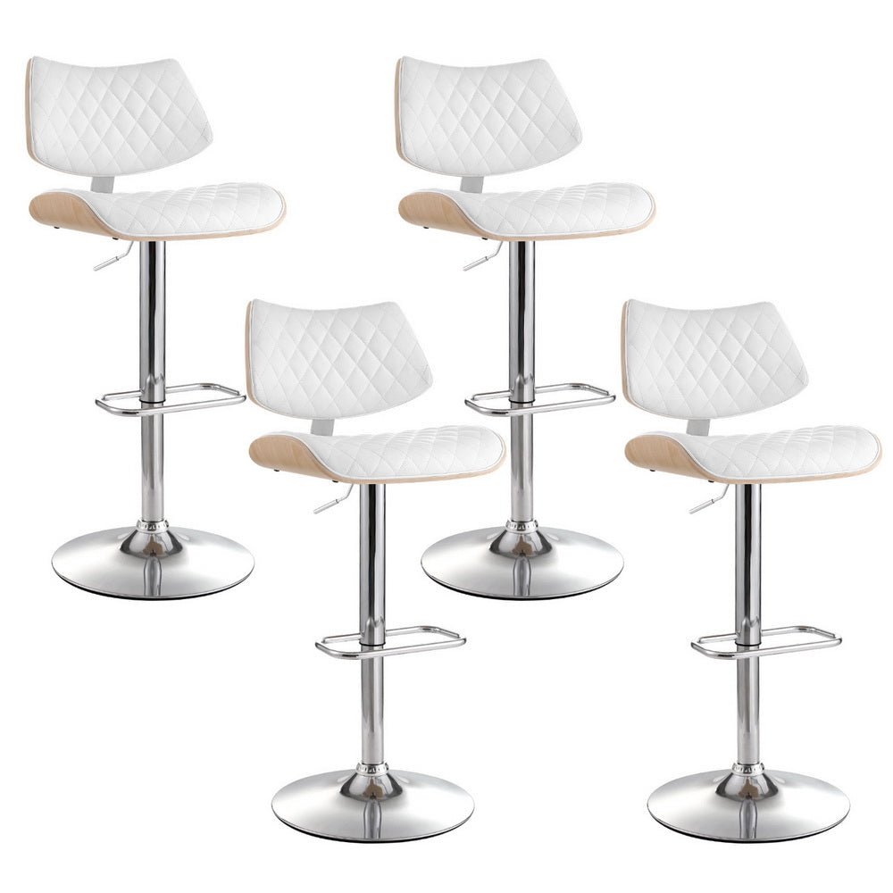Karina Leather Adjustable Bar Stool Timber & White (Set of 4) - Barstool Express