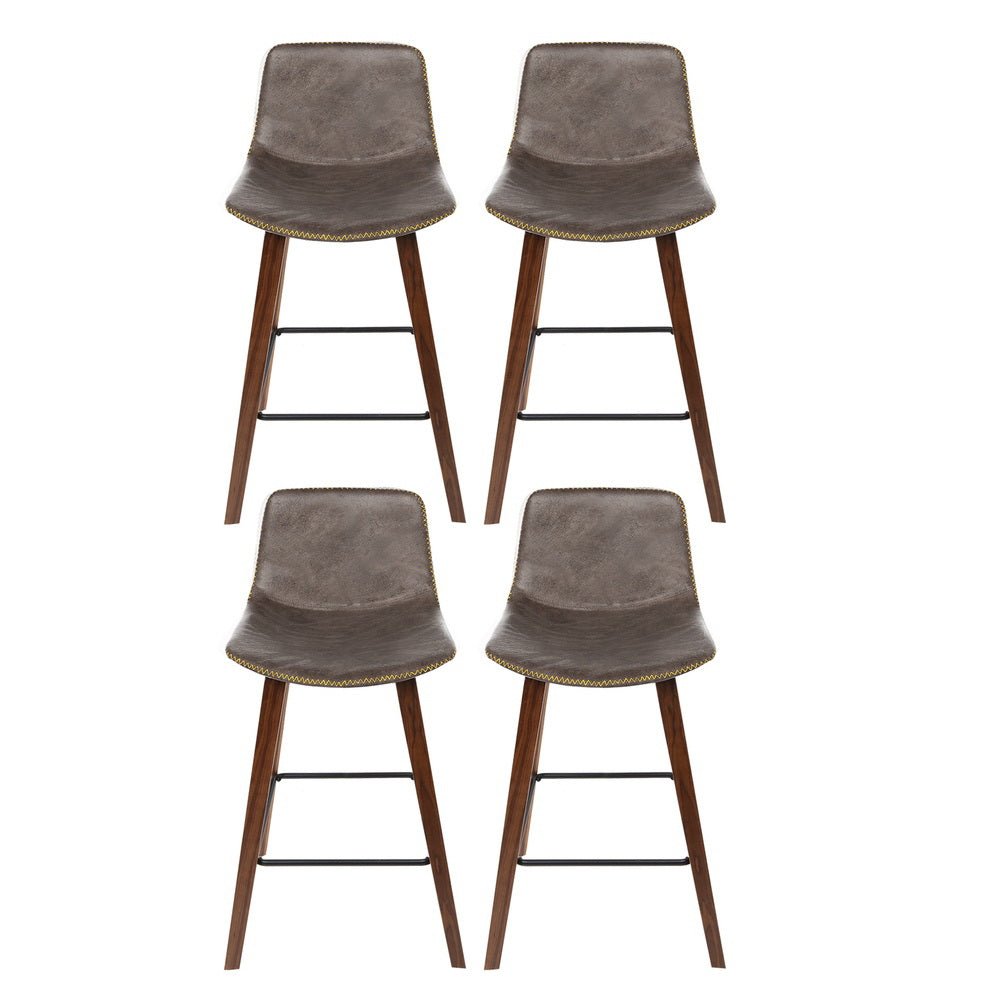Kyle Leather Timber Bar Stools with Stitching 68cm Walnut Brown (Set of 4) - Barstool Express