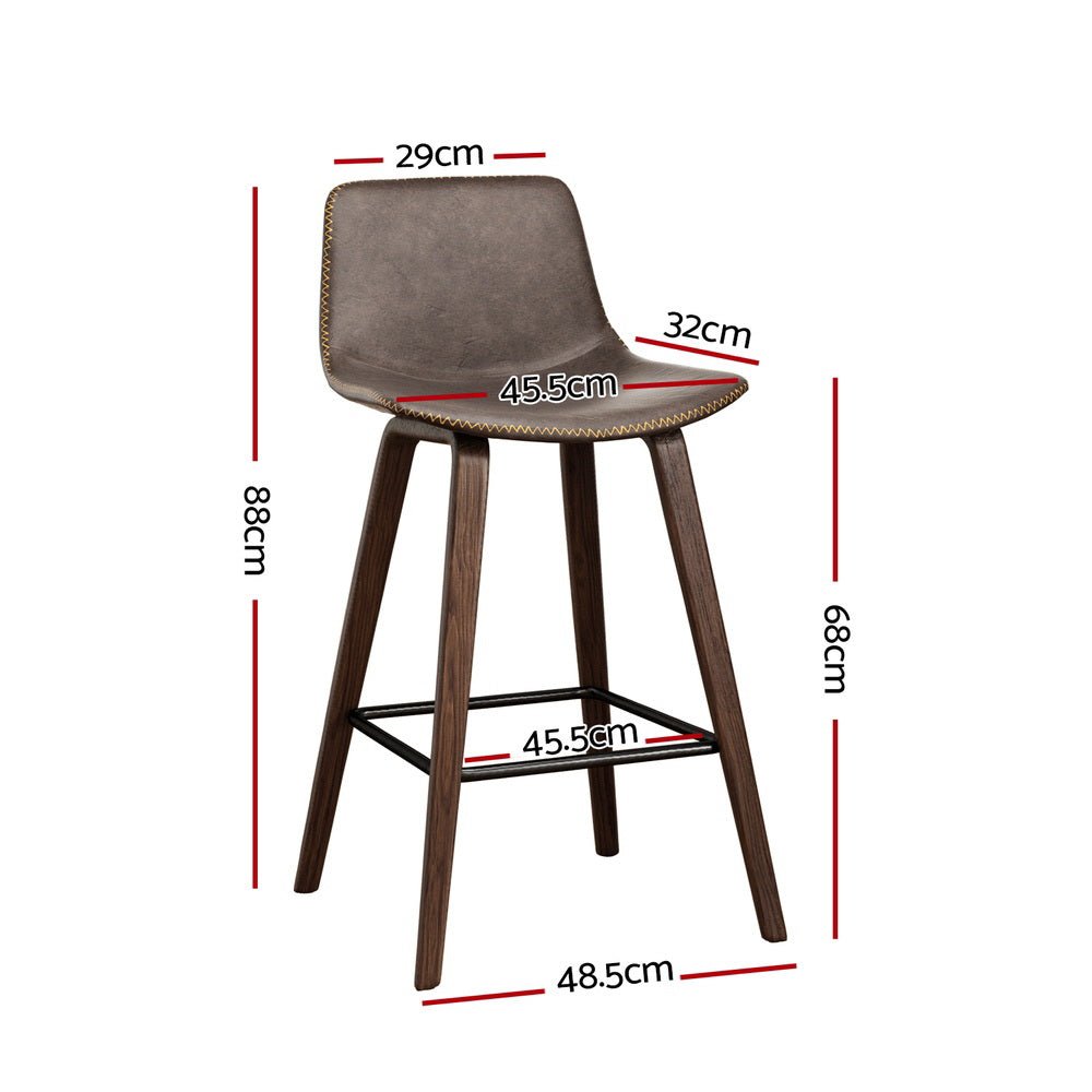 Kyle Leather Timber Bar Stools with Stitching 68cm Walnut Brown (Set of 4) - Barstool Express