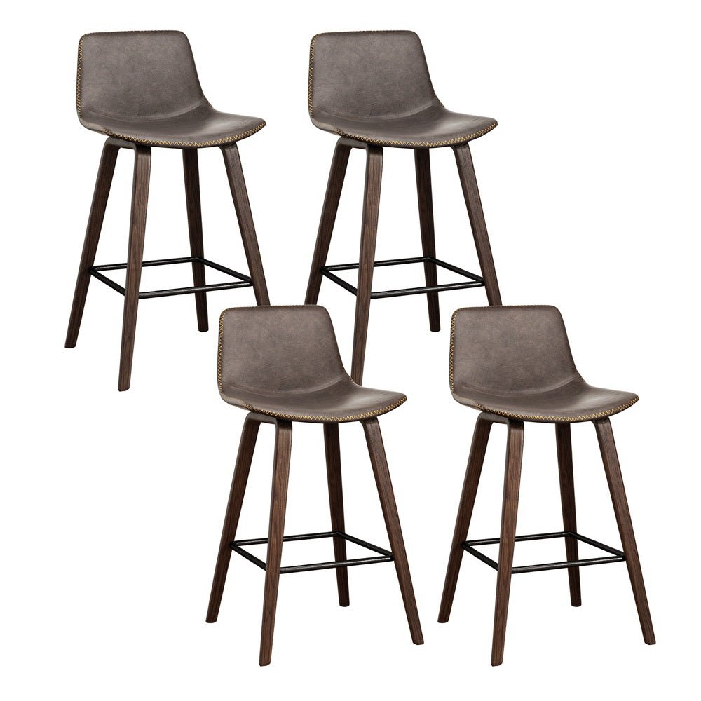 Kyle Leather Timber Bar Stools with Stitching 68cm Walnut Brown (Set of 4) - Barstool Express
