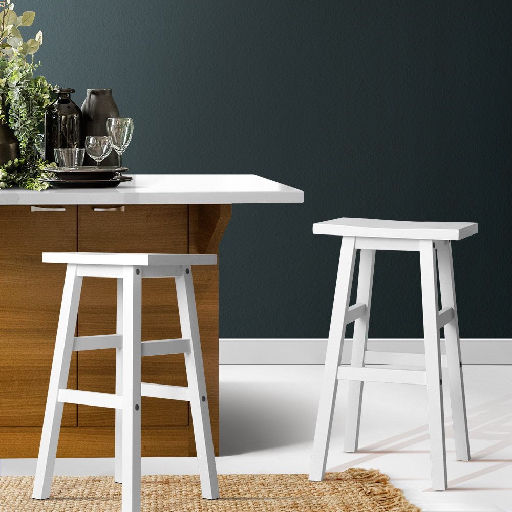 Kyoto Solid Beechwood Bar Stools 66.5cm White (Set of 2) - Barstool Express