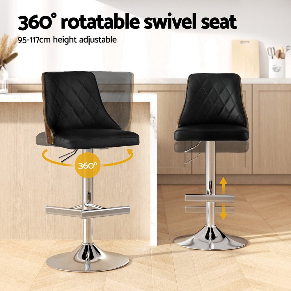 Lennox Leather Bentwood Adjustable Bar Stools Black (Set of 2) - Barstool Express