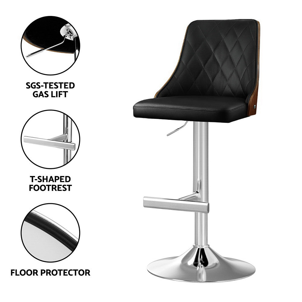 Lennox Leather Bentwood Adjustable Bar Stools Black (Set of 2) - Barstool Express