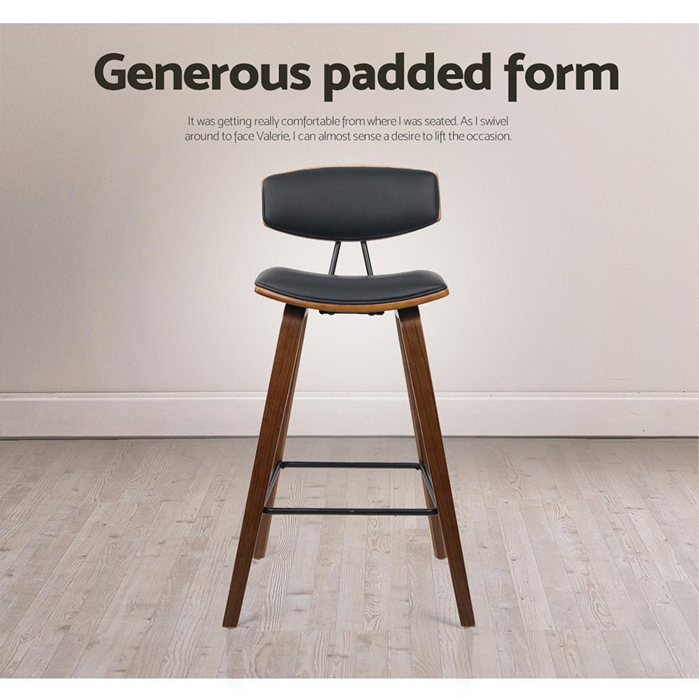 Leo Leather Padded Timber Bar Stools 67cm Brown & Black (Set of 2) - Barstool Express