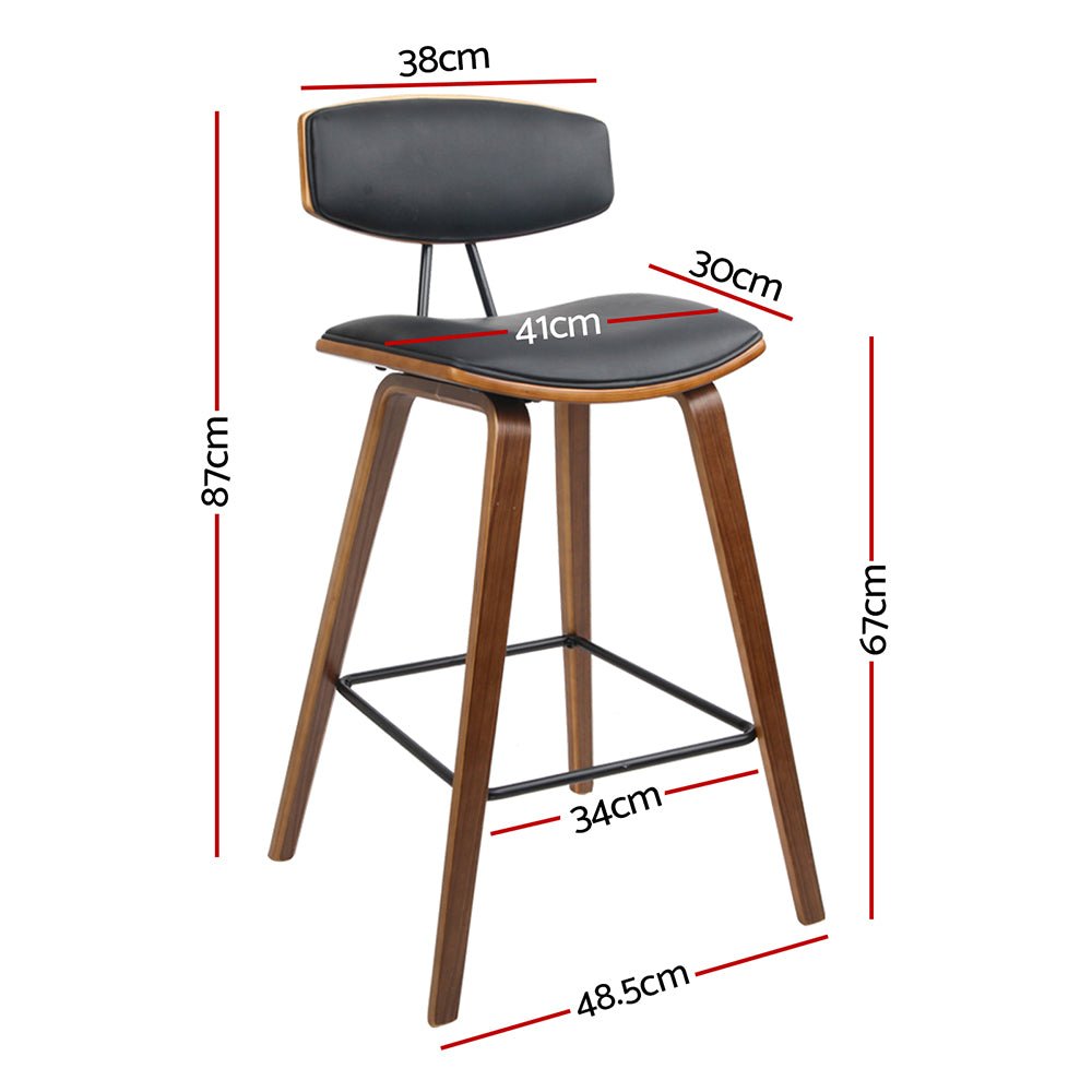 Leo Leather Padded Timber Bar Stools 67cm Brown & Black (Set of 4) - Barstool Express
