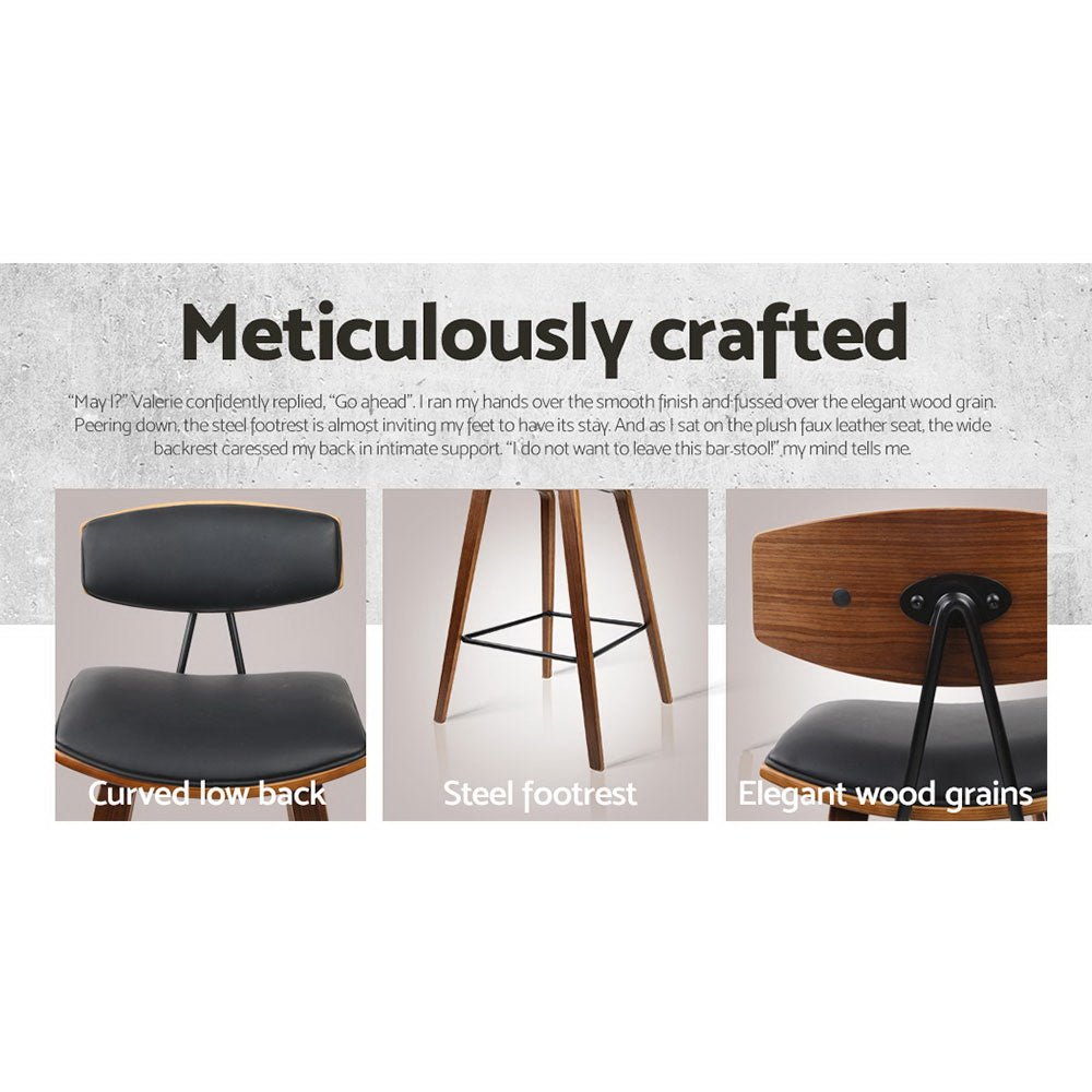 Leo Leather Padded Timber Bar Stools 67cm Brown & Black (Set of 4) - Barstool Express