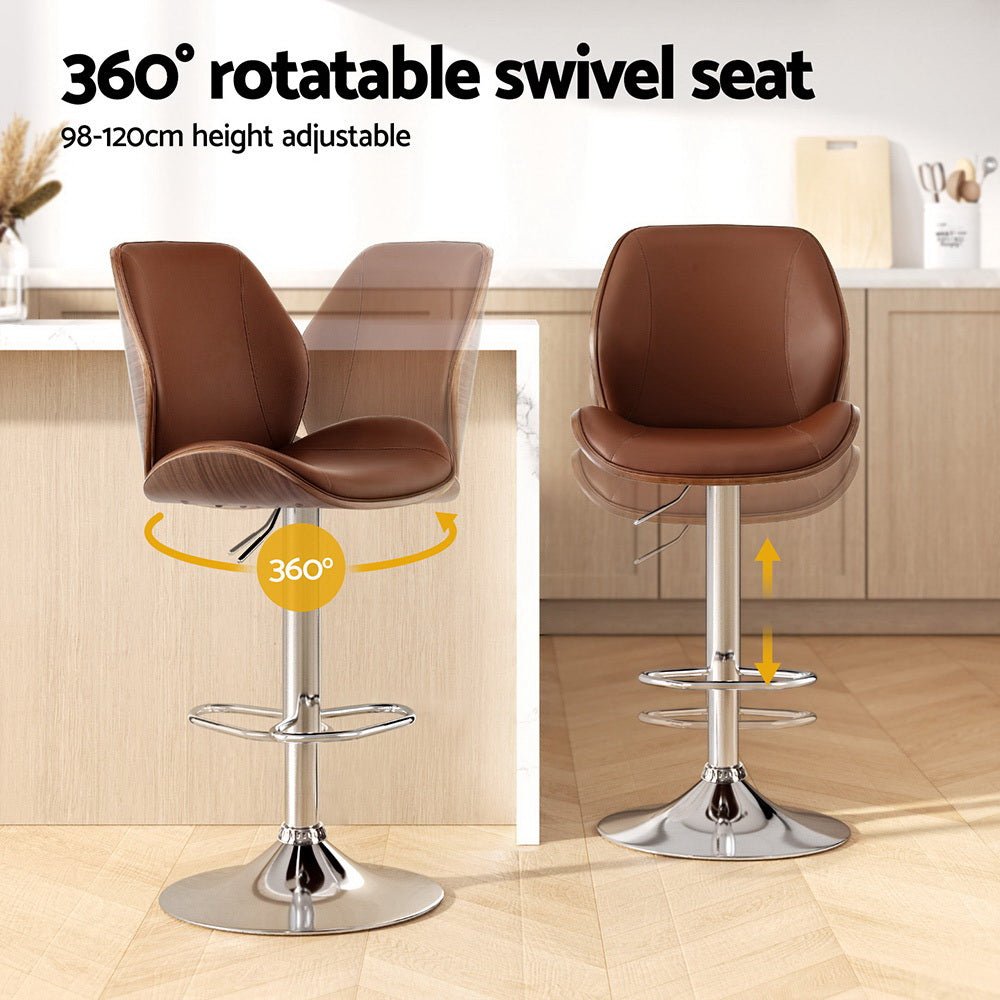 Levi Leather Bentwood Adjustable Bar Stool Brown (Set of 4) - Barstool Express