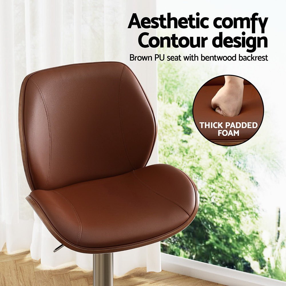Levi Leather Bentwood Adjustable Bar Stool Brown (Set of 4) - Barstool Express