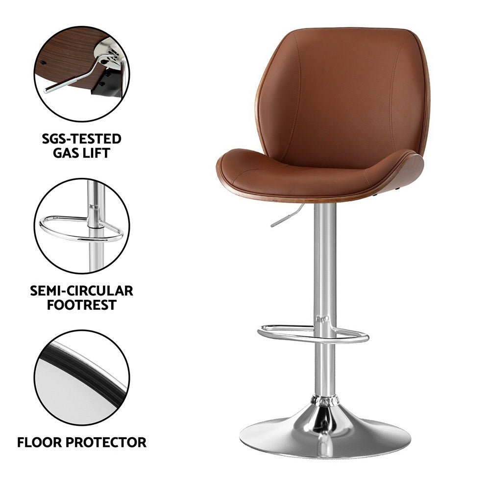 Levi Leather Bentwood Adjustable Bar Stool Brown (Set of 4) - Barstool Express