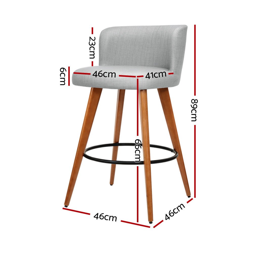 Lilly Linen Fabric Timber Frame Bar Stools 66cm Grey (Set of 2) - Barstool Express