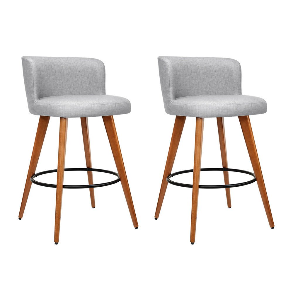 Lilly Linen Fabric Timber Frame Bar Stools 66cm Grey (Set of 2) - Barstool Express