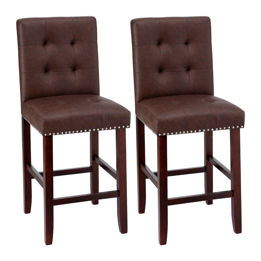 Linda Leather Kitchen Dining Bar Stool Brown (Set of 2) - Barstool Express