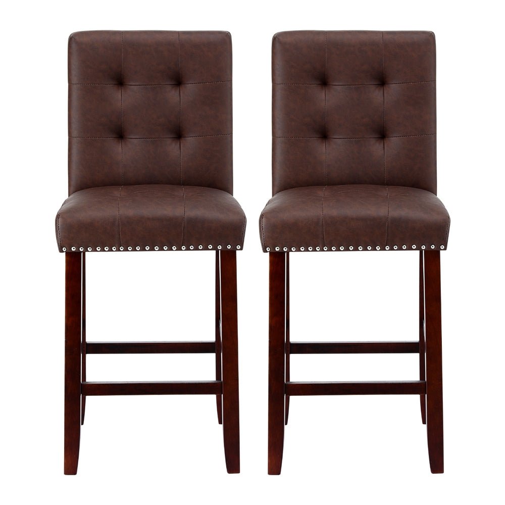 Linda Leather Kitchen Dining Bar Stool Brown (Set of 2) - Barstool Express