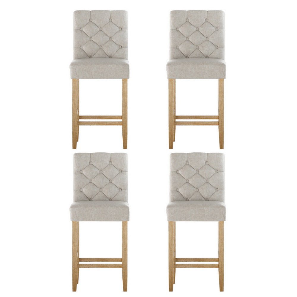 Luna Upholstered Linen Timber Frame Bar Stools 65cm Beige (Set of 4) - Barstool Express