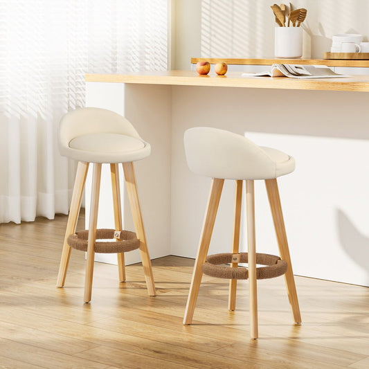 Meeka Leather Padded Swivel Bar Stools 69cm Beige (Set of 2) - Barstool Express