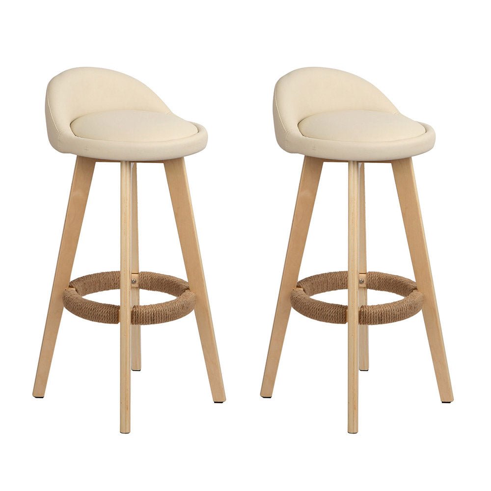 Meeka Leather Padded Swivel Bar Stools 69cm Beige (Set of 2) - Barstool Express