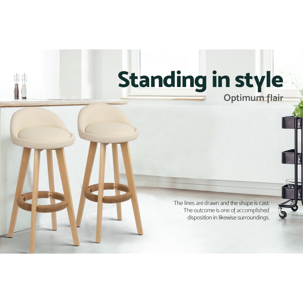 Meeka Leather Padded Swivel Bar Stools 69cm Beige (Set of 4) - Barstool Express