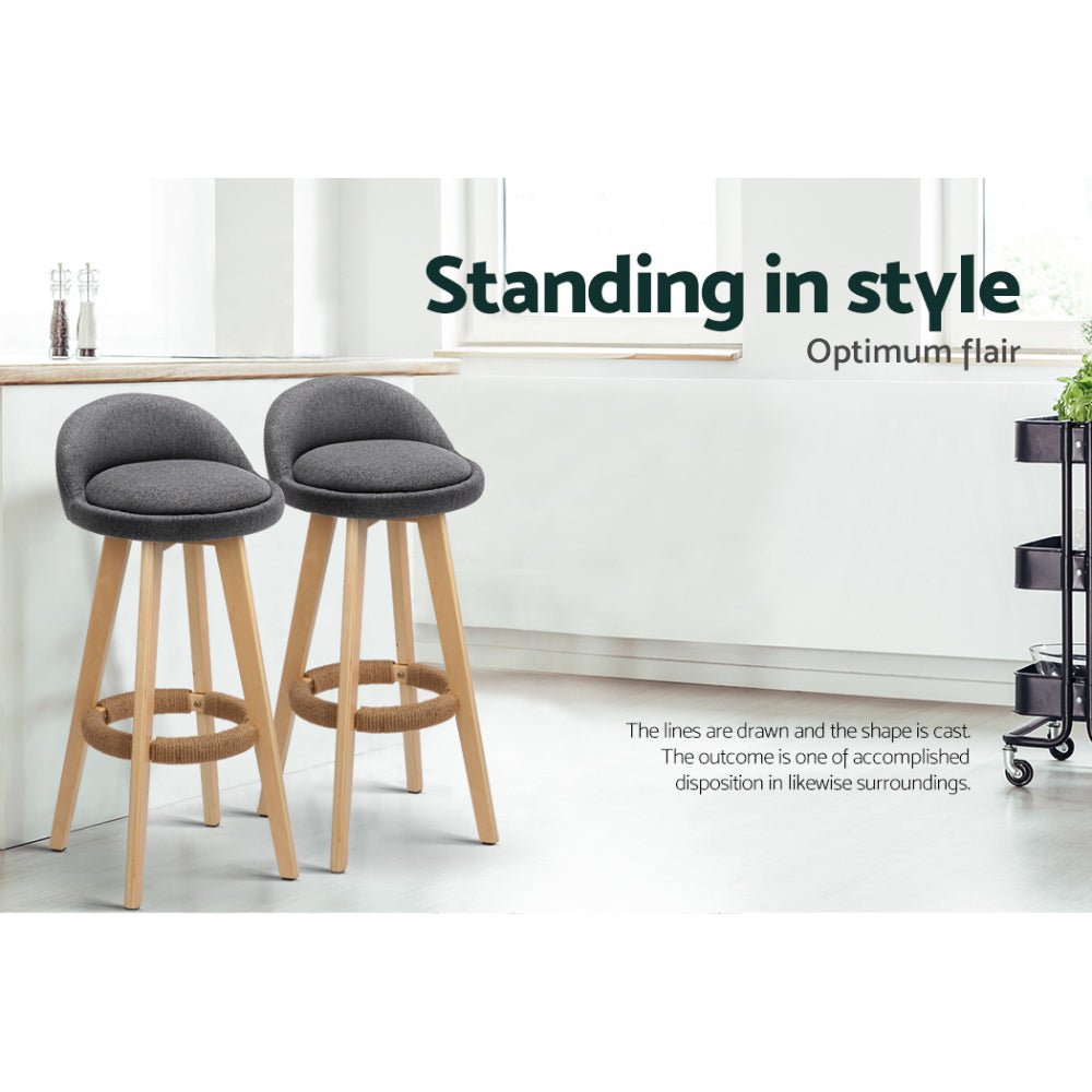 Meeka Linen Fabric Swivel Bar Stools 69cm Grey (Set of 4) - Barstool Express
